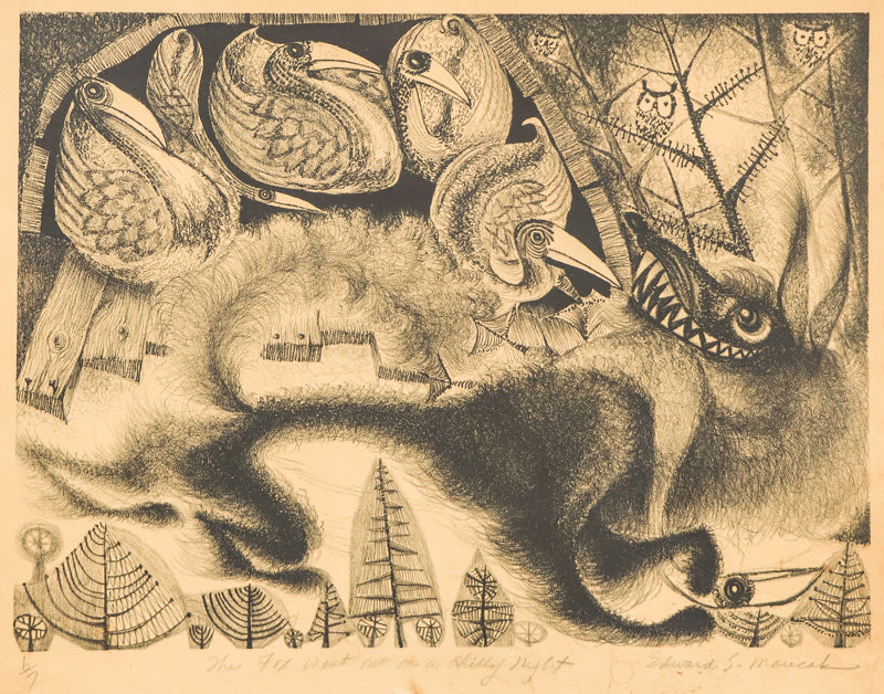 Edward Marecak (1919-1993) artwork for sale. The Fox Went Out on a Chilly Night, Print, Denver, Colorado, Art Gallery)