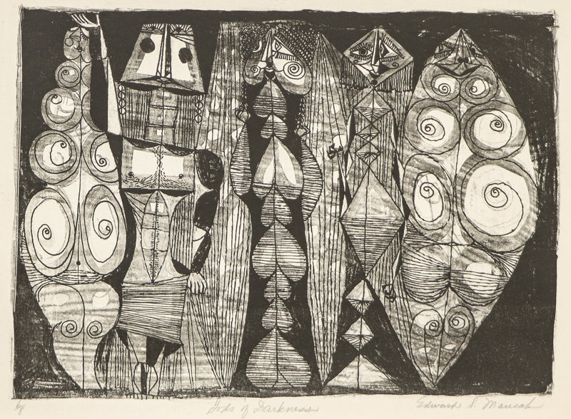 Edward Marecak (1919-1993) artwork for sale. Gods of Darkness (Abstract Humanoid Figures), Print, Denver, Colorado, Art Gallery)
