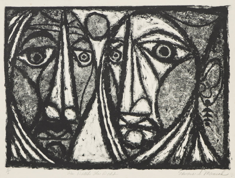 Edward Marecak (1919-1993) artwork for sale. We Watch the World (Two Faces), Print, Denver, Colorado, Art Gallery)