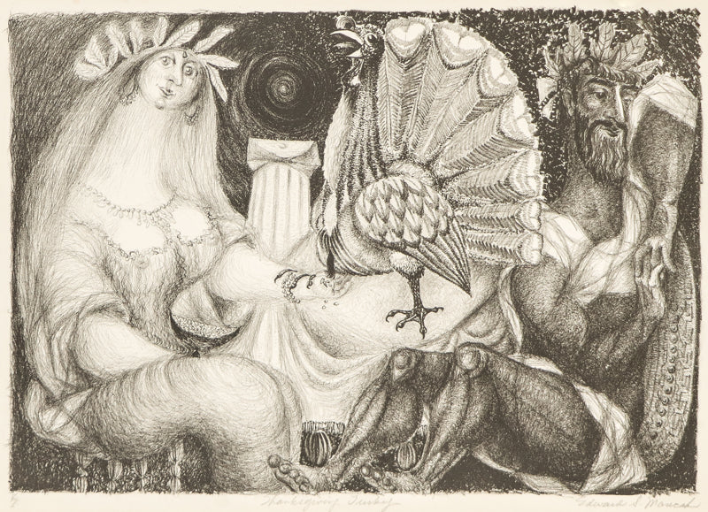 Edward Marecak (1919-1993) artwork for sale. Thanksgiving Turkey (Man and Woman with Turkey), Print, Denver, Colorado, Art Gallery)
