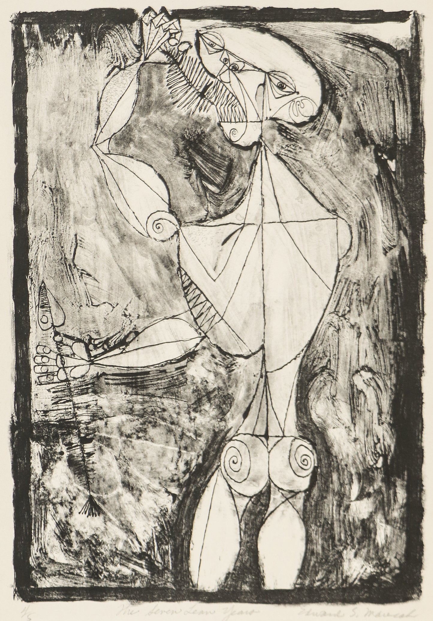 Edward Marecak (1919-1993) artwork for sale. The Seven Lean Years (Male Figure with Fish), Print, circa 1940-1970, Denver, Colorado, Art Gallery)