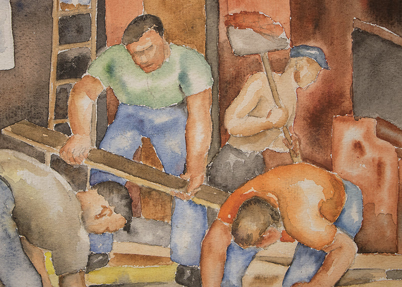 Building Boom (Workers Building a House), Painting, circa 1937