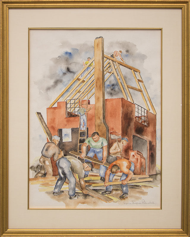 Building Boom (Workers Building a House), Painting, circa 1937
