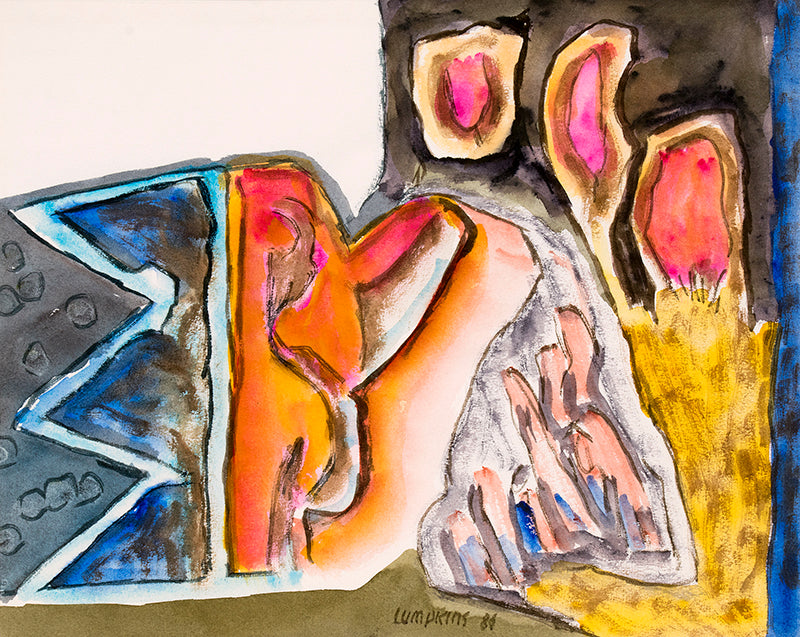 William Lumpkins (1909-2000) artwork for sale. Untitled (Abstract in Gray, Blue, Red, Orange, and Yellow), Painting, 1986, Denver, Colorado, Art Gallery)