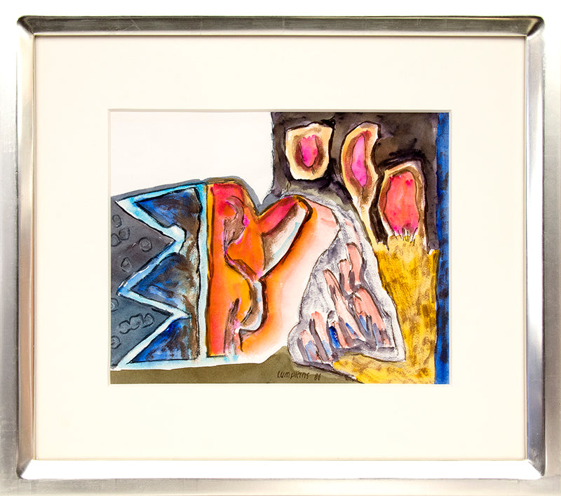 Untitled (Abstract in Gray, Blue, Red, Orange, and Yellow), Painting, 1986