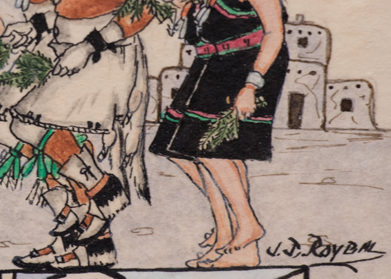 Pueblo Harvest Dance (Tewa Procession), Drawing, 1976