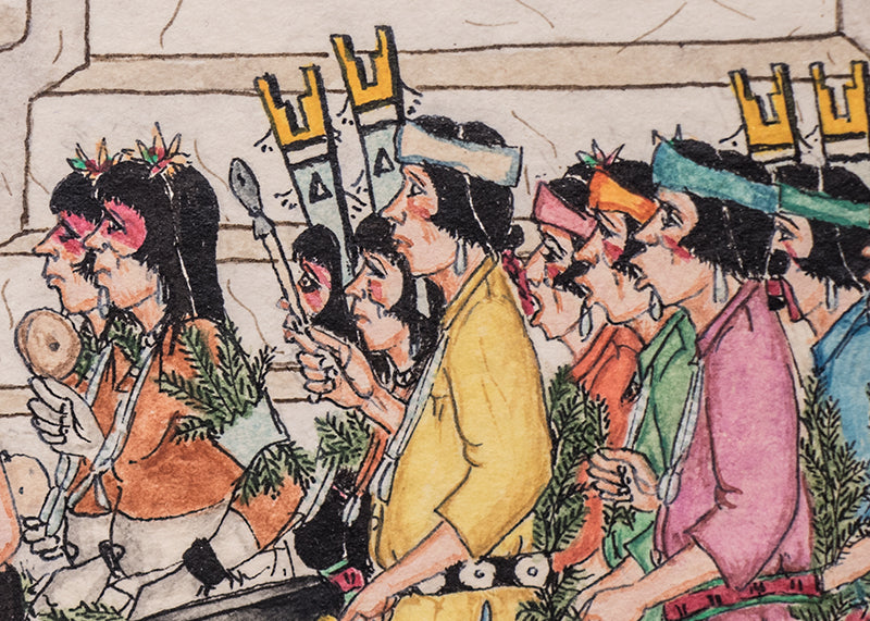 Pueblo Harvest Dance (Tewa Procession), Drawing, 1976