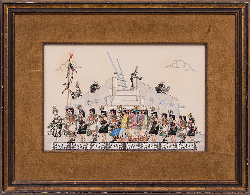 Pueblo Harvest Dance (Tewa Procession), Drawing, 1976