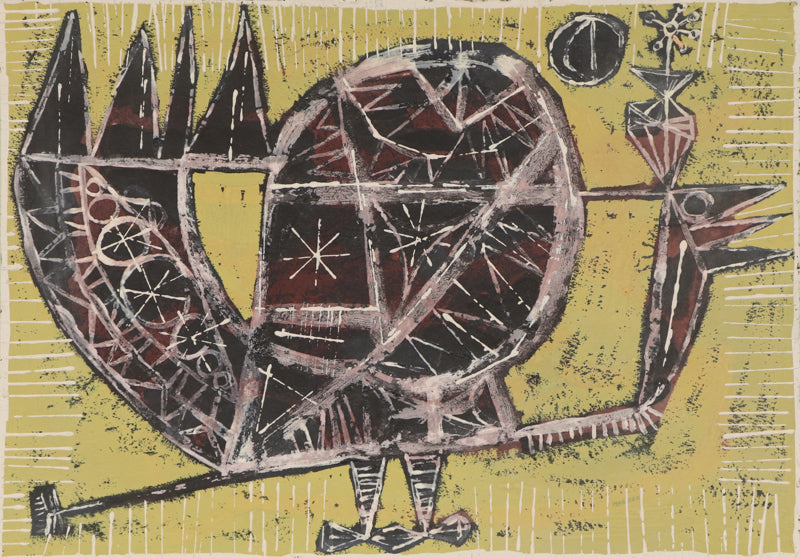 Birds and Fish (Abstract in Yellow, Red, and Black), Painting, circa 1960