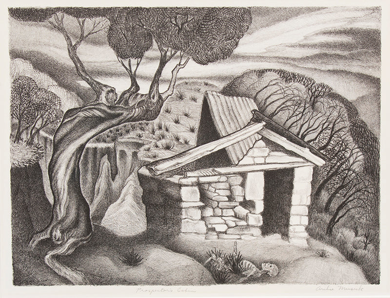 Archie Musick (1902-1978) artwork for sale. Prospector's Cabin (Mountain Cabin), Print, circa 1937, Denver, Colorado, Art Gallery)