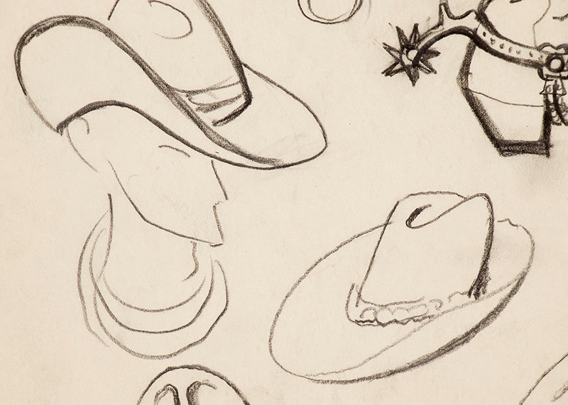 Saddle, Boot and Hat Sketches, Colorado, Painting, circa 1933