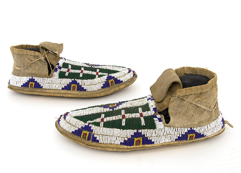 Beaded Moccasins with Buffalo Track and Tipi Motifs, circa 1880
