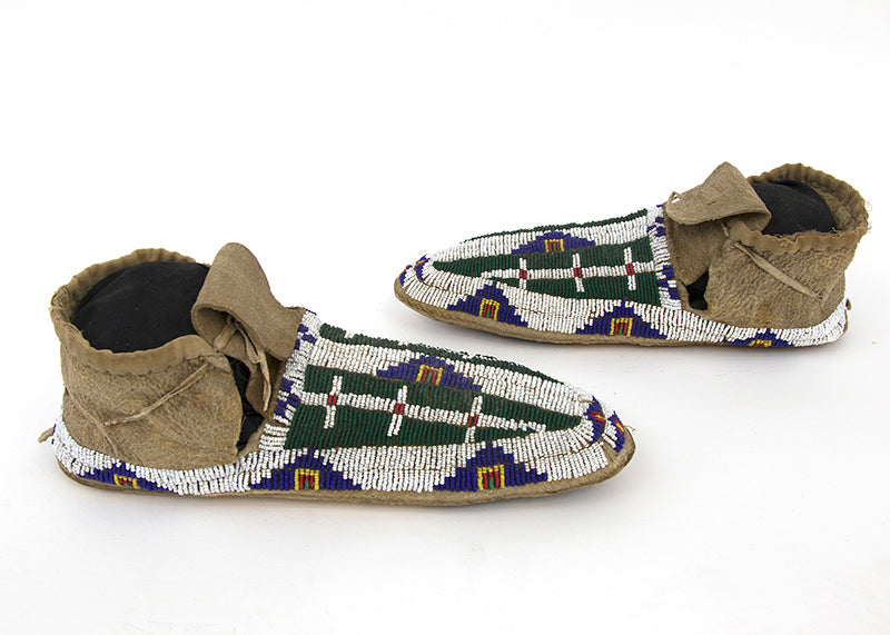 Beaded Moccasins with Buffalo Track and Tipi Motifs, circa 1880