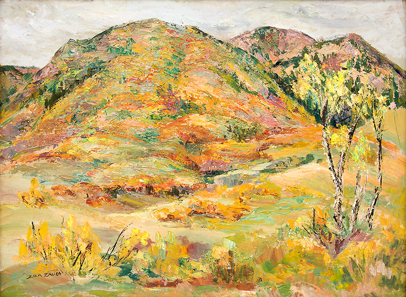 Zola Zaugg (1890-1983) artwork for sale. Untitled (Colorado Mountain Landscape, Autumn), Painting, circa 1950, Denver, Colorado, Art Gallery)