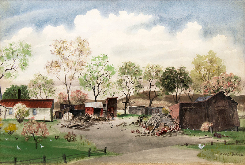 Adolf Dehn (1895-1968) artwork for sale. Untitled (Minnesota Farm), Painting, 1942, Denver, Colorado, Art Gallery)