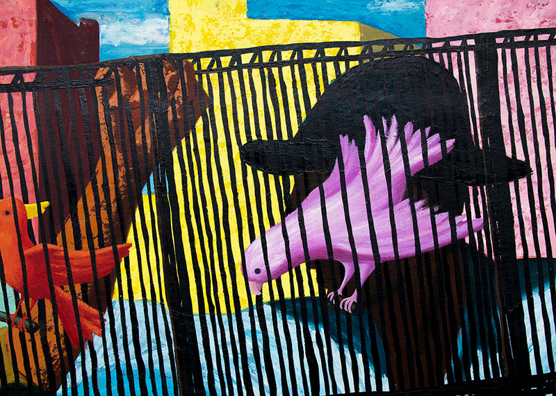 Birdcage (People and Birds Inside Cage), Painting, 1957