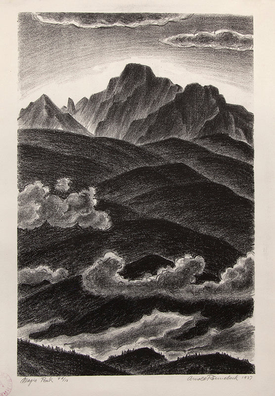 Arnold Ronnebeck (1885-1947) artwork for sale. Magic Peak (Colorado Mountain Landscape with Clouds), Print, 1937, Denver, Colorado, Art Gallery)