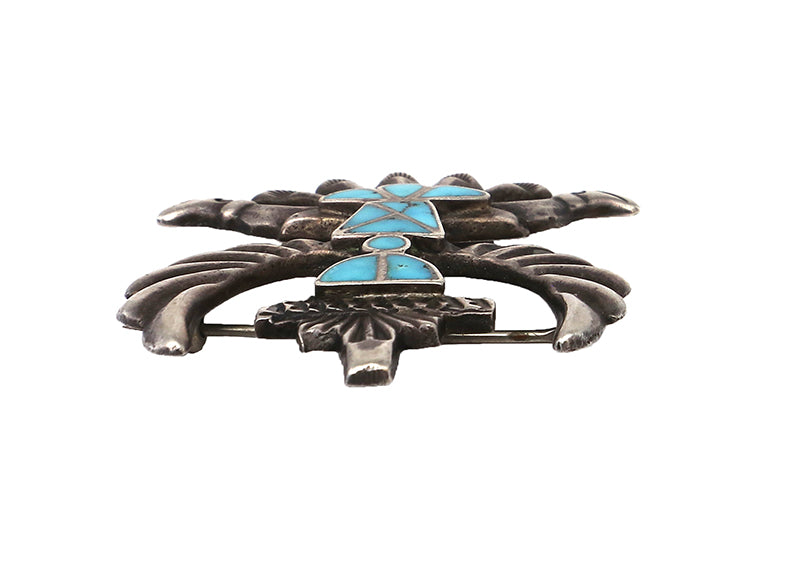 Silver Knifewing Pin with Turquoise Channel Inlay