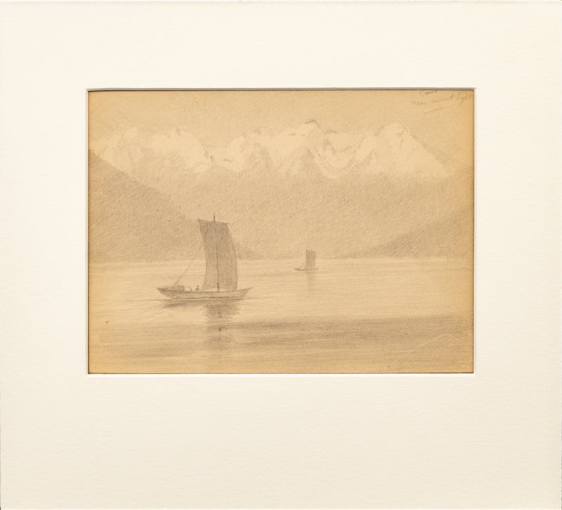 Como Near Sunset Light (Lake Como, Italy), Drawing, circa 1910