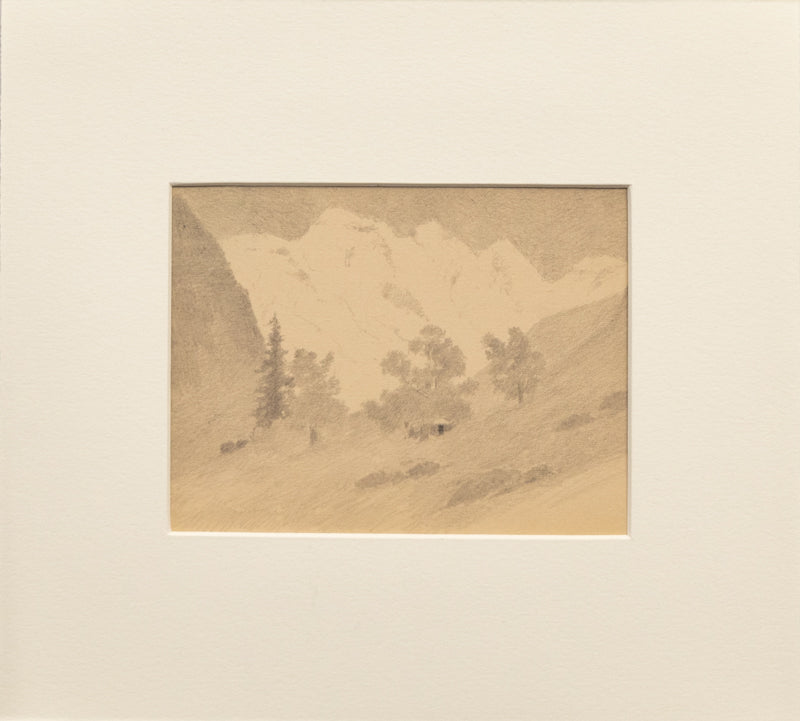 Sunset - Reflected Light (Cabin with Mountain Peaks), Drawing, circa 1910