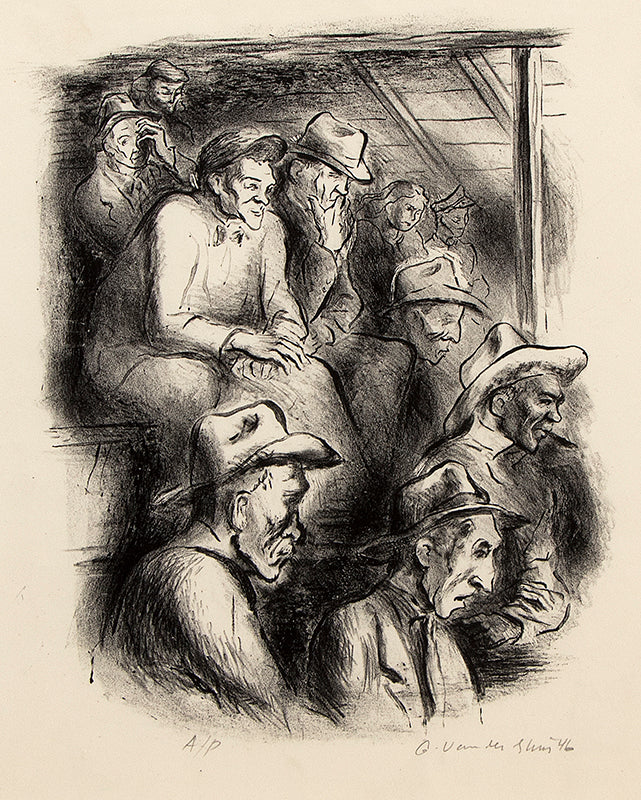 George Vander Sluis (1915-1984) artwork for sale. Cattle Auction (Men Observing a Livestock Auction), Print, 1946, Denver, Colorado, Art Gallery)