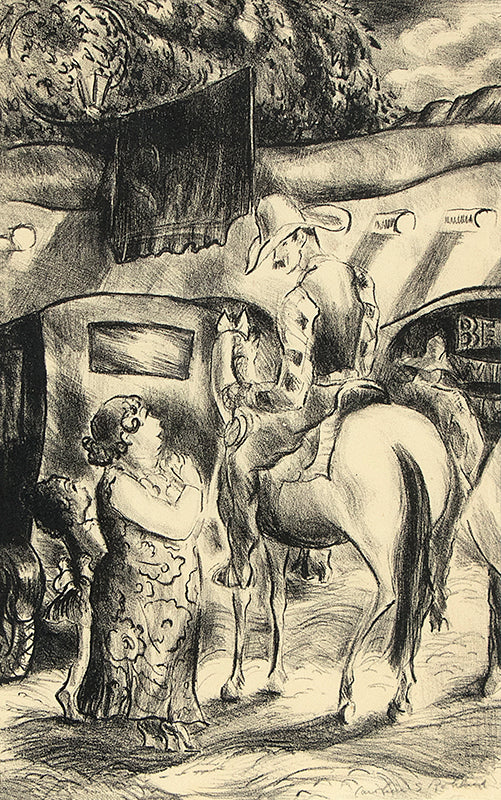 Caroline Rohland (1885-1964) artwork for sale. Untitled (Cowboy on Horseback with Tourists), Print, circa 1935, Denver, Colorado, Art Gallery)