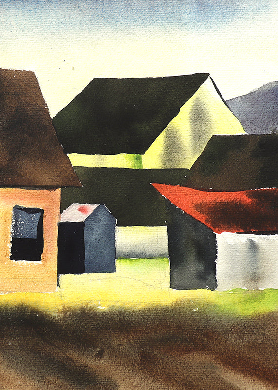 Untitled (Farm and Mountains), Painting, circa 1935
