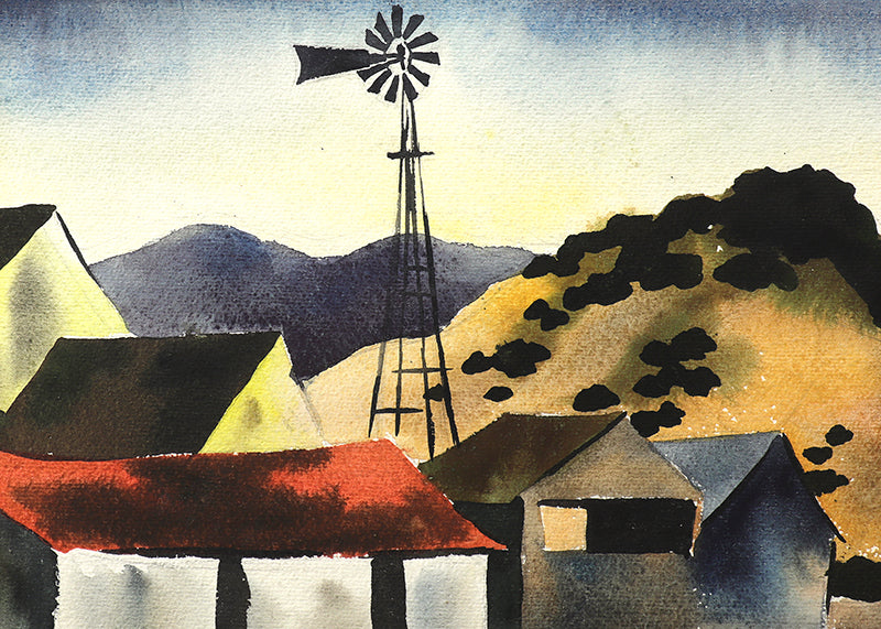 Untitled (Farm and Mountains), Painting, circa 1935