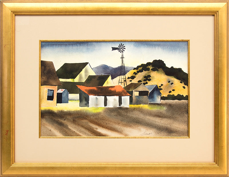 Untitled (Farm and Mountains), Painting, circa 1935