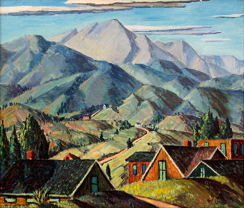 Charles Bunnell (1897-1968) artwork for sale. Untitled (Manitou Colorado with Pikes Peak View), Painting, circa 1928-1929, Denver, Colorado, Art Gallery)