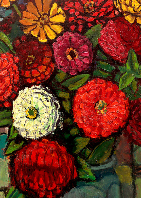 Untitled (Still Life with Zinnia and Abstract Paintings), Painting