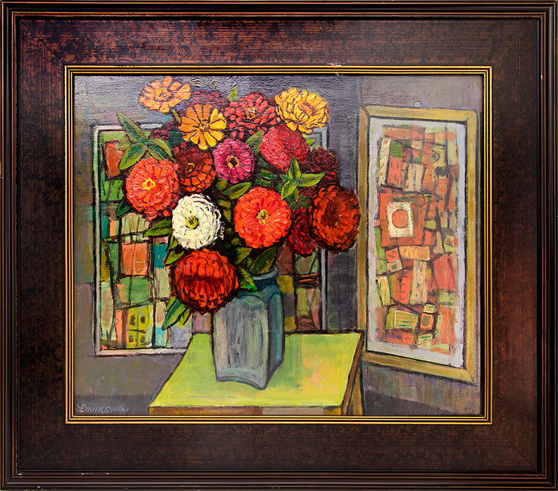 Untitled (Still Life with Zinnia and Abstract Paintings), Painting