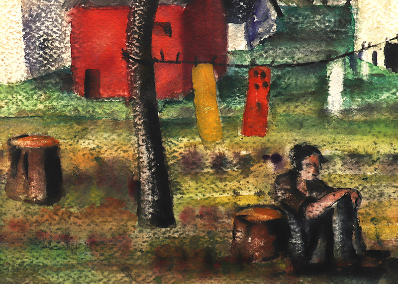 The Way War First Comes (Mountain Town with Figures, Houses, and Trees), Painting, 1940
