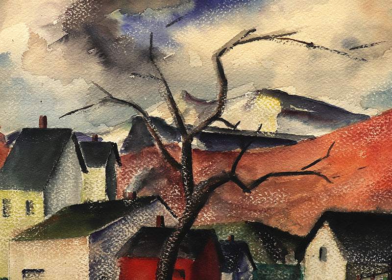 The Way War First Comes (Mountain Town with Figures, Houses, and Trees), Painting, 1940