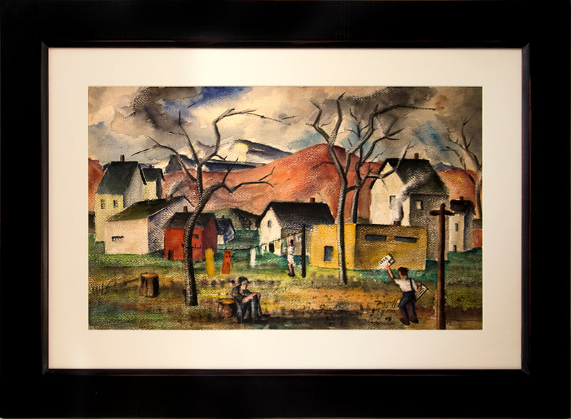 The Way War First Comes (Mountain Town with Figures, Houses, and Trees), Painting, 1940