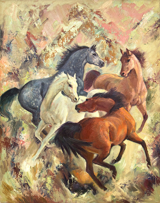 Ila McAfee (1897-1995) artwork for sale. A Little Nippy (Four Horses in Motion), Painting, Denver, Colorado, Art Gallery)