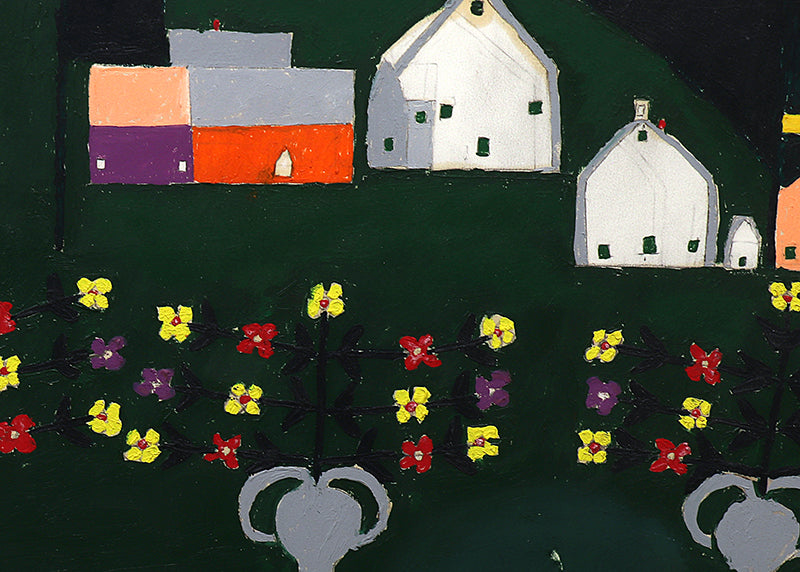 Farm and Figures (Couple with a Farm and Flowers), Painting, 1953-1965