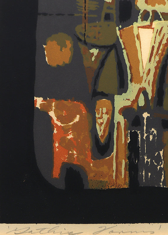 Gothic Towers (Abstract with Black, Gray, Umber, and Beige), Print, circa 1955