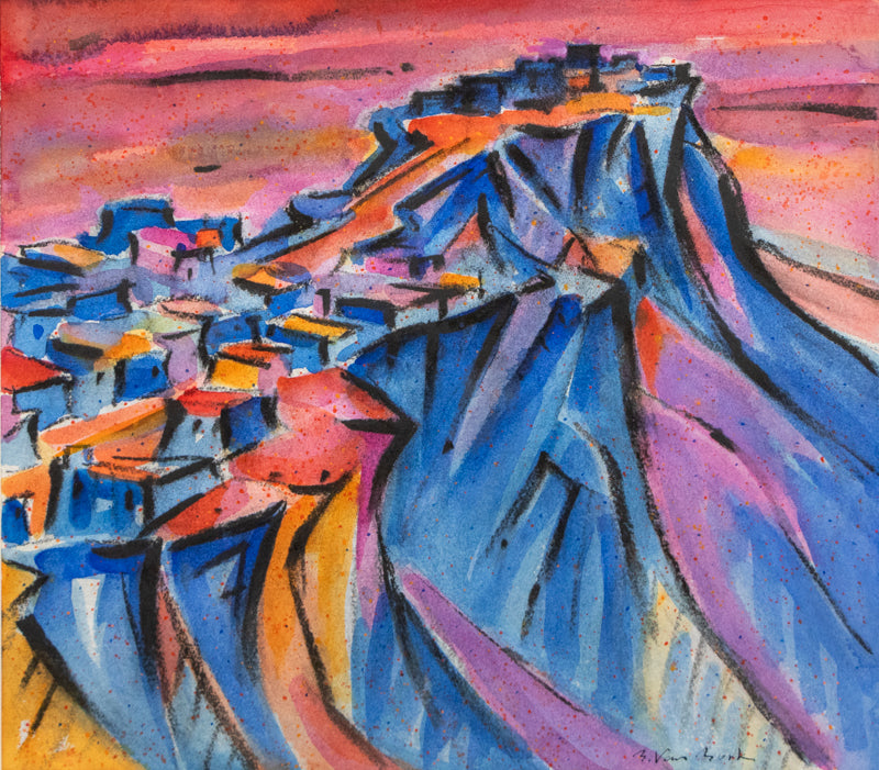 Bert Van Bork (1928-2014) artwork for sale. Walpi, (Hopi Village on First Mesa, Arizona), Painting, circa 1989, Denver, Colorado, Art Gallery)