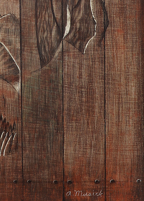 The Carved Door (Mountains, Trees, and Elk on Wooden Door), Painting