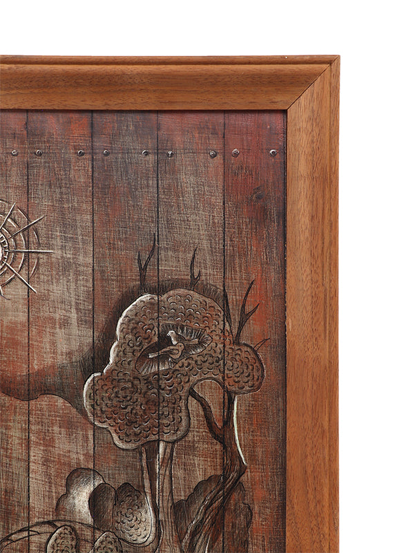 The Carved Door (Mountains, Trees, and Elk on Wooden Door), Painting