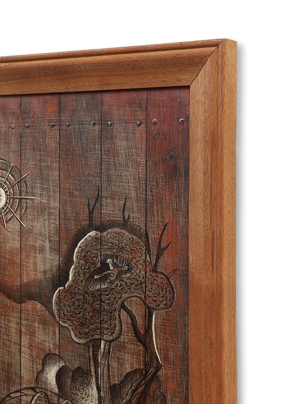 The Carved Door (Mountains, Trees, and Elk on Wooden Door), Painting