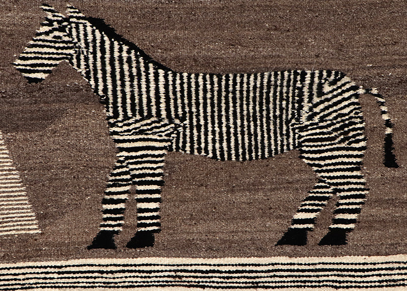 Pictorial Rug with African Zebra, Tree, Birds and Clouds, circa 1955
