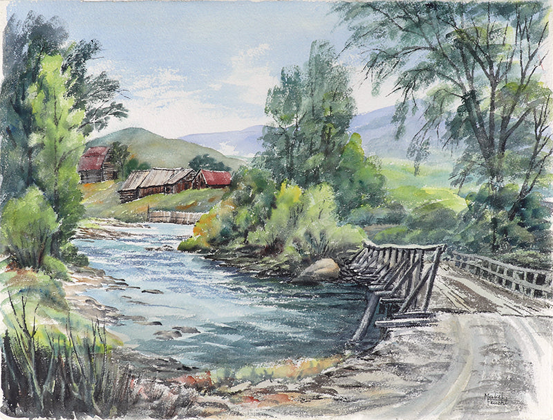 Mabel Feucht (1901-1992) artwork for sale. Bridge Over Elk Creek, Painting, Denver, Colorado, Art Gallery)