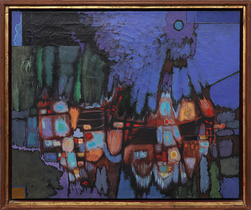 Florentine Night (Abstract in Indigo, Violet, Black, and Green), Painting, circa 1951