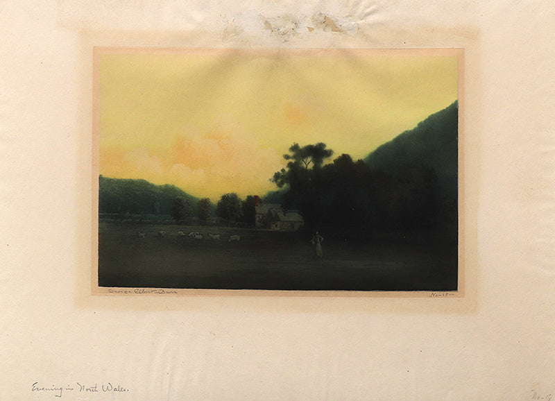 Evening in North Wales (Landscape of Hills and Sheep at Dusk), Print, circa 1905
