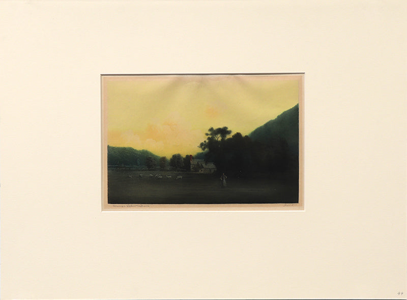 Evening in North Wales (Landscape of Hills and Sheep at Dusk), Print, circa 1905