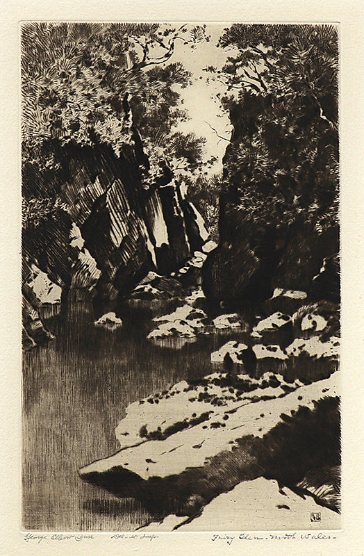 George Elbert Burr (1859-1939) artwork for sale. Fairy Glen, North Wales (Glen with Stream and Trees), Print, circa 1905, Denver, Colorado, Art Gallery)