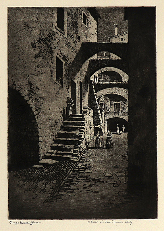 George Elbert Burr (1859-1939) artwork for sale. Street in San Remo, Italy (Street with Arches and Figures), Print, circa 1905, Denver, Colorado, Art Gallery)