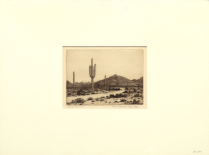 Road to Paradise Valley, Arizona (Landscape with Cacti and Mountains), Print, circa 1925